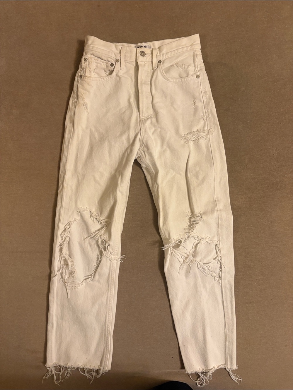 Agolde High Rise Distressed White Jeans